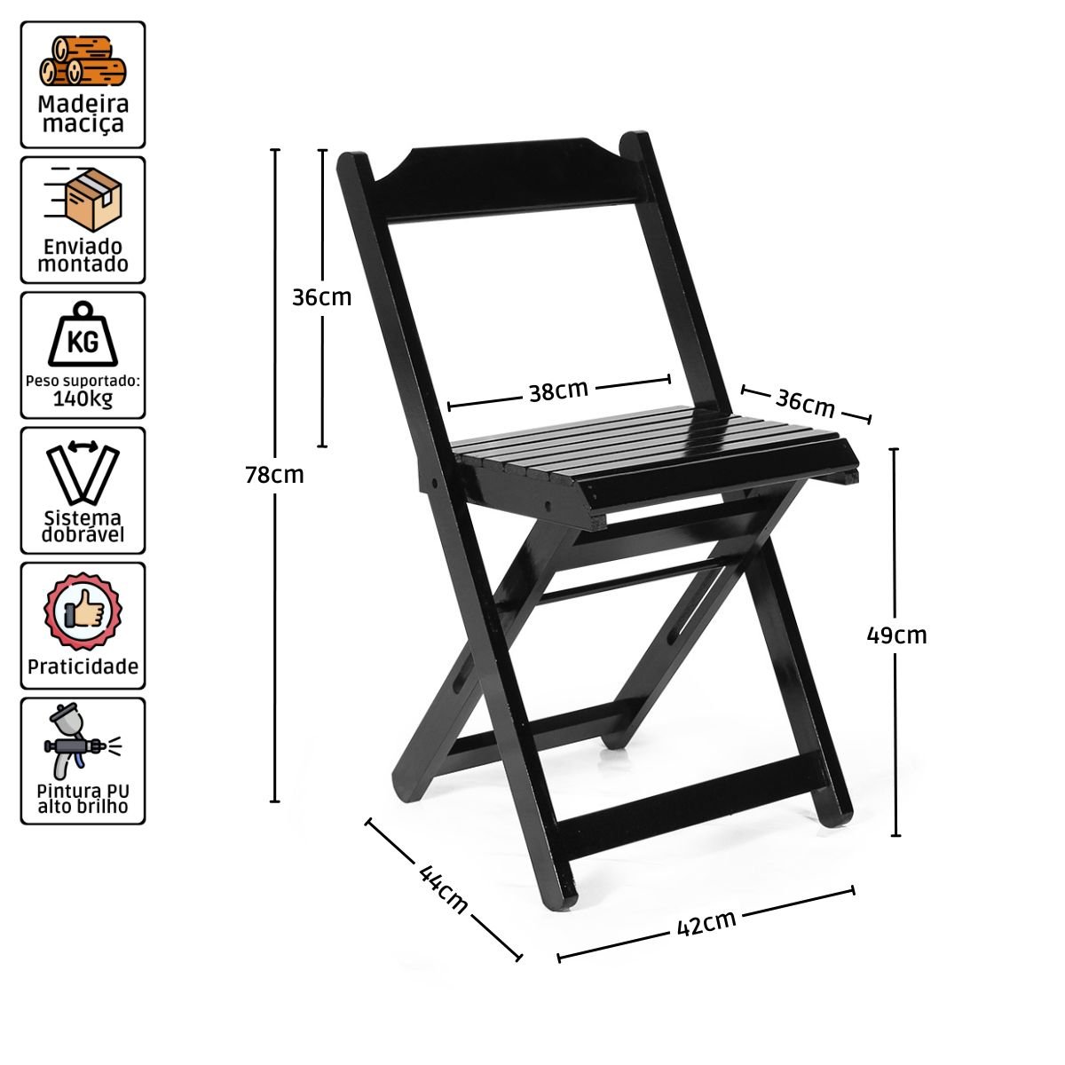 Cadeira Dobrável Preto - Móveis Britz - 4