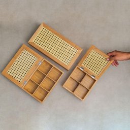 Caixa Porta Chá Sache em Bambu C/tampa Palhinha 6 Divisórias - 5