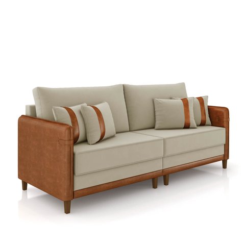 Sofá 2 Lugares Living 172cm Pé Madeira Valença Nozes/veludo Bege K01 - D'Rossi