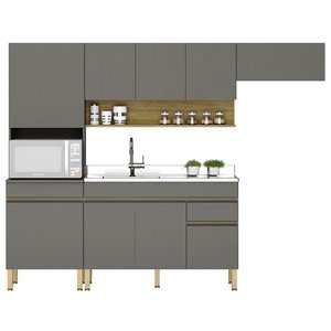 Armário de Cozinha 5 peças Balcão com Pia 150cm Lina20 K02 Gris/Freijó - Mpozenato