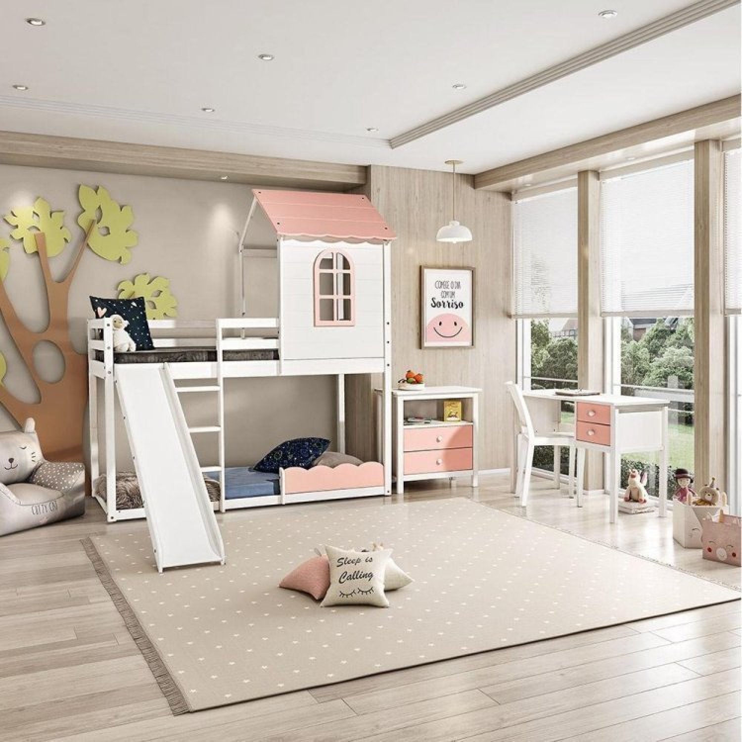 Quarto Completo Montessoriano Club House Sweet c/Beliche e Escorregador Casatema - 1