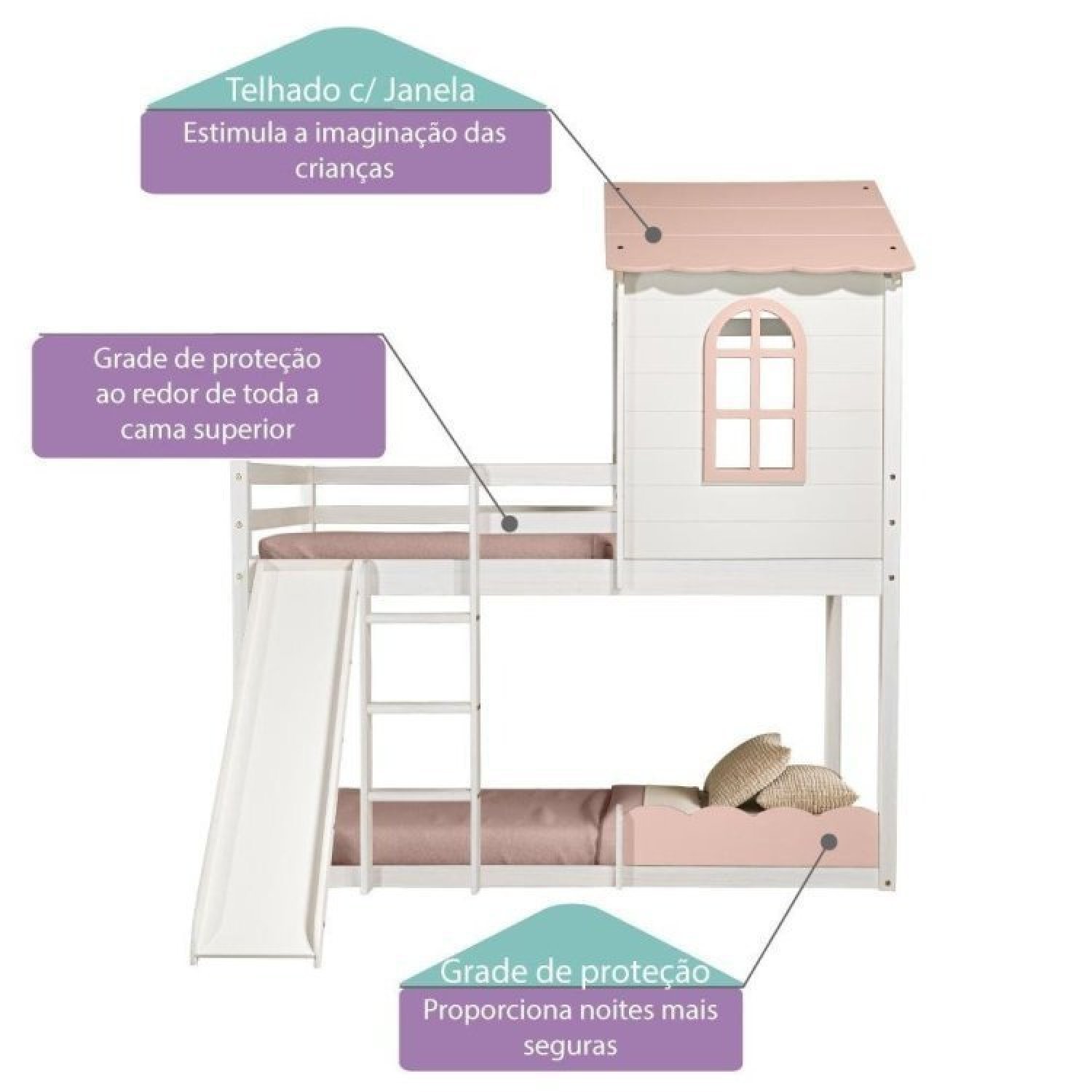 Quarto Completo Montessoriano Club House Sweet c/Beliche e Escorregador Casatema - 4