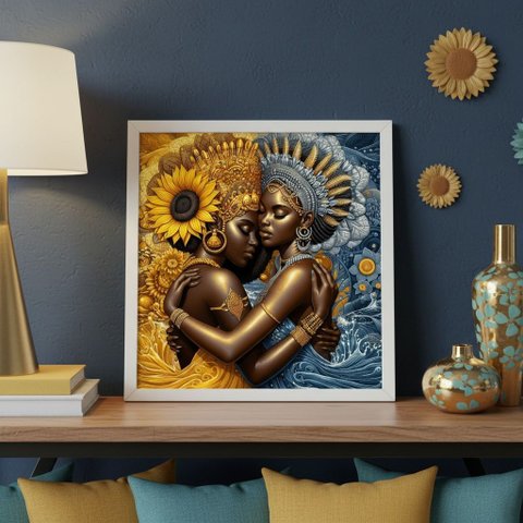 Quadro Oxum e Iemanjá 33x33cm Mold Branca Vidro