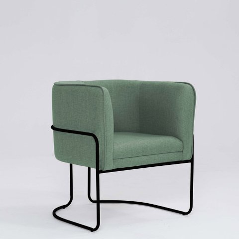 Poltrona Decorativa Belinda D07 Base Aço Linho Mescla Verde - D’Rossi
