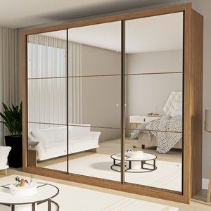 Guarda Roupa Casal Premium Ravena 242cm com Espelho 3 Portas 6 Gavetas Espresso Móveis      