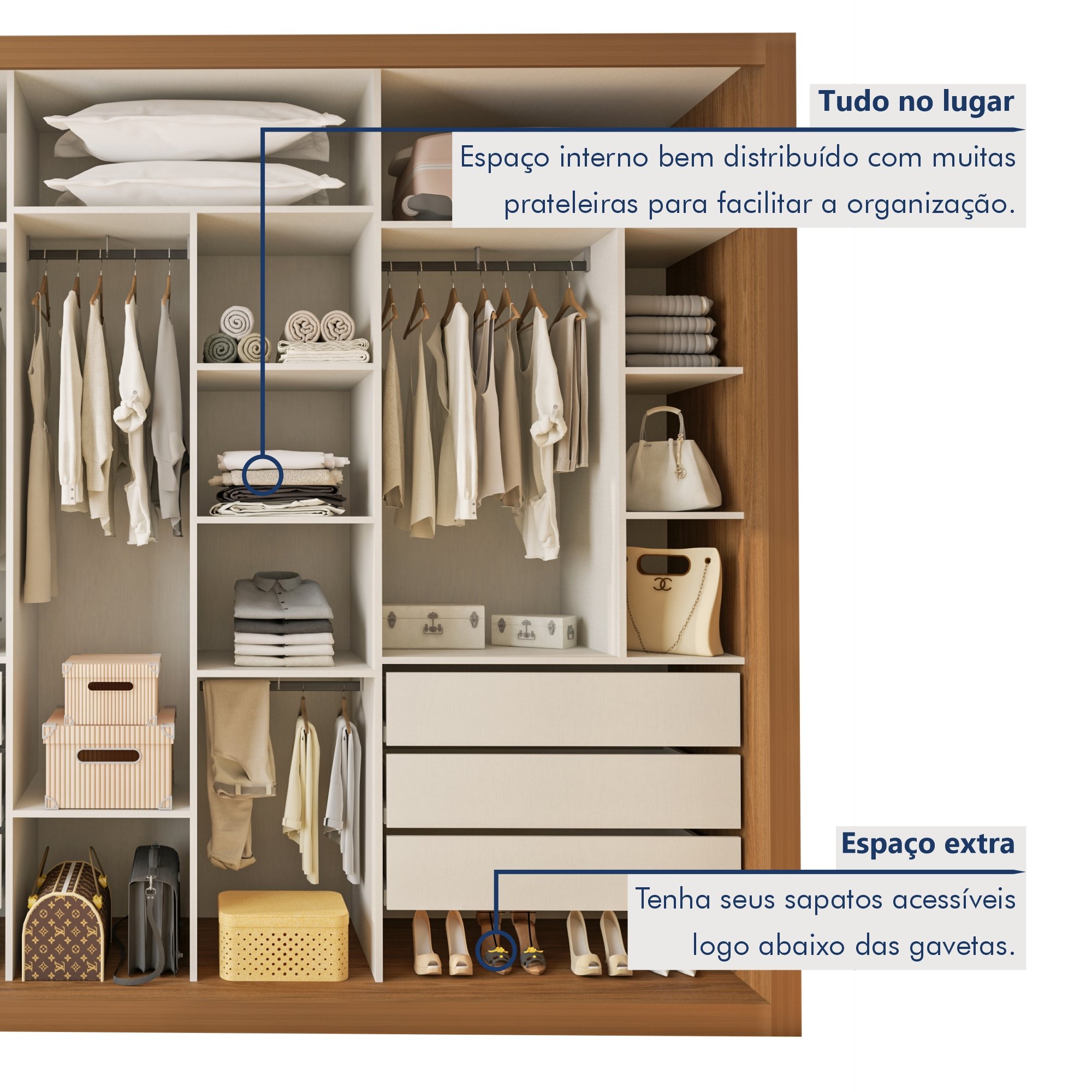 Guarda Roupa Casal Premium Ravena 242cm com Espelho 3 Portas 6 Gavetas Espresso Móveis       - 6