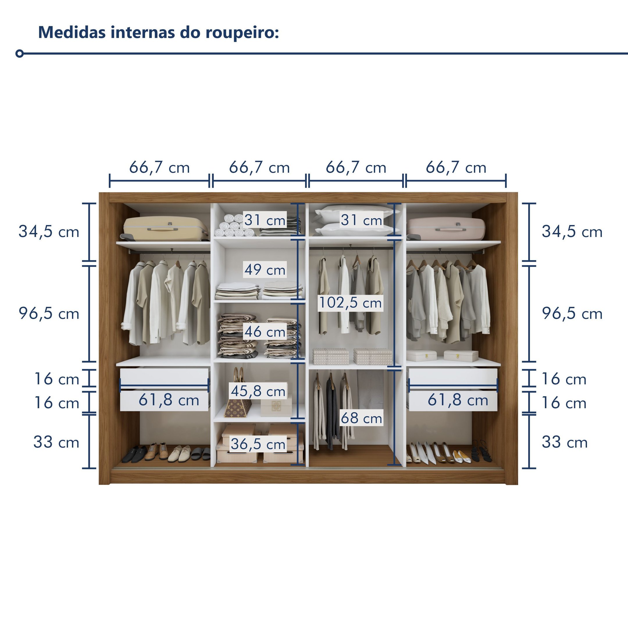 Guarda Roupa Casal Premium Nápoli 279,3cm 4 Portas 4 Gavetas