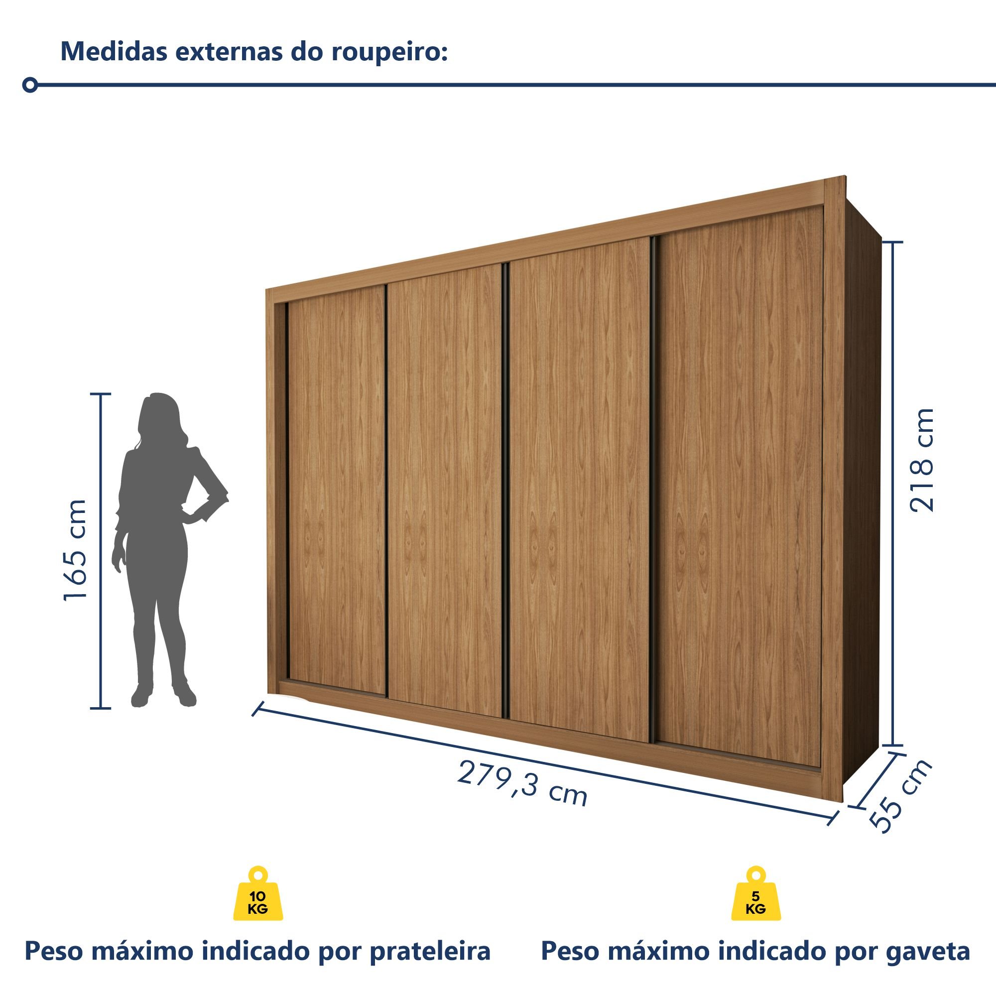 Guarda Roupa Casal Premium Nápoli 279,3cm 4 Portas 4 Gavetas Espresso Móveis - 7