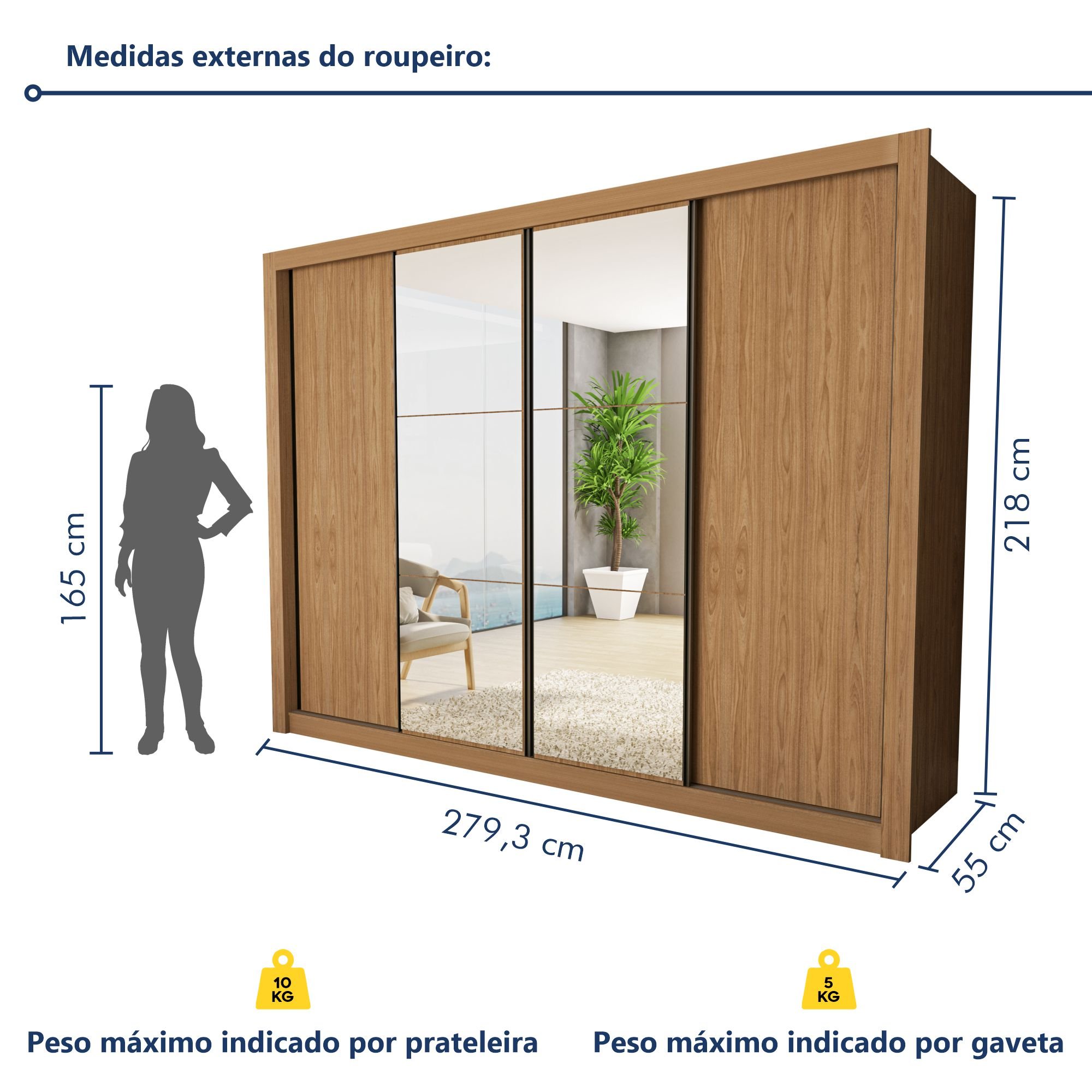  Guarda Roupa Casal Premium Firenze 279,3cm com Espelho 4 Portas 4 Gavetas Espresso Móveis     - 8