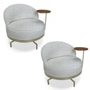 Ver imagem 1 de Kit 2 Poltronas Decorativa Andromeda Linho Bouclê Cinza Claro Base Giratória de Ferro - Pallazio