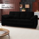 Ver imagem 2 de Sofá Decorativo Sala de Estar Marselha Fixo 2 Lugares 215cm Couro Preto - Mozzelar