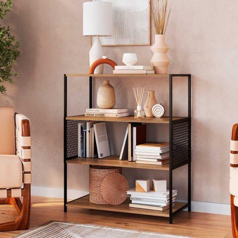 Estante Industrial para Livros com Estrutura em Aço 94 Cm Preto com Mel Preto com Mel