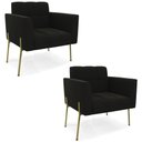 Ver imagem 1 de Poltrona para Sala Pé Metal Dourado Kit 2 Ana Suede Preto - Ibiza