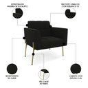 Ver imagem 3 de Poltrona para Sala Pé Metal Dourado Kit 2 Ana Suede Preto - Ibiza