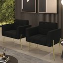 Ver imagem 2 de Poltrona para Sala Pé Metal Dourado Kit 2 Ana Suede Preto - Ibiza
