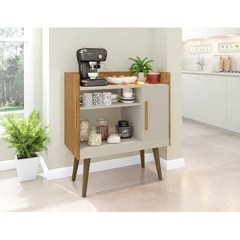 Aparador Buffet Bechara CAFÉ2 Multiuso com Porta e Prateleira Pés Palito Decoração Bar Cin/Off-Cinza