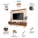 Ver imagem 3 de Estante Painel de Tv 85 Pol 220cm Nobre Castanho/off White - Hb Móveis