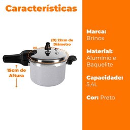 Panela de Pressão Brinox Antiaderente de Indução Brinox 5,4l Ceramic Life Super Gris Cinza 4954/ - 5