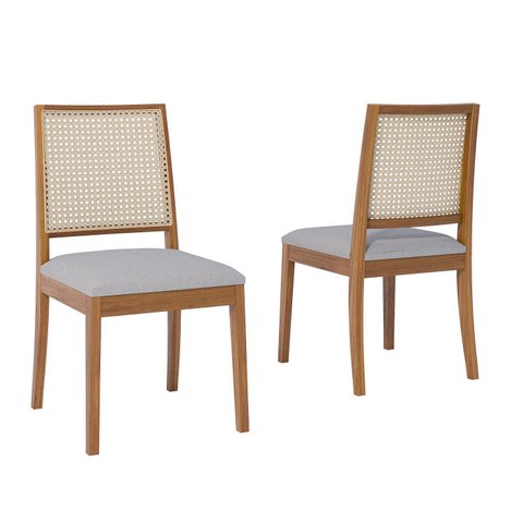 Conjunto de 2 Cadeiras para Sala de Jantar em Madeira Tauari Carambola Marrom/Linho Cinza