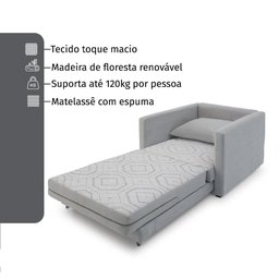 Poltrona Sofá Cama Solteiro 85cm Trento Bege Estofama - 8