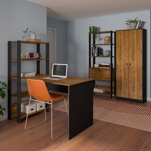 Conjunto Home Office 3 Peças Escrivaninha com Estantes e 2 Armários Match Yescasa