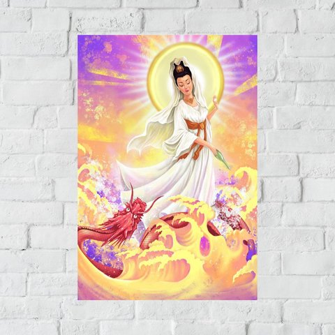 Placa Decorativa MDF Kuan Yin Tamanho 20x27cm Modelo 3a