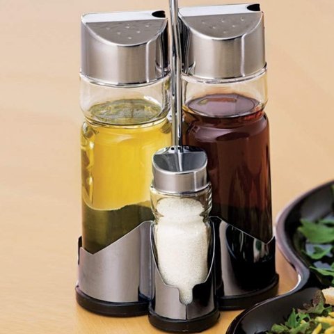 Conjunto Kit Galheteiro Saleiro Pimenta com 4 Peças Suporte