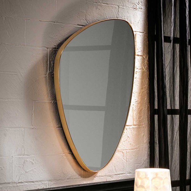 Espelho Orgânico com Moldura em Metal Quarto Sala Hall - Dourado - 4