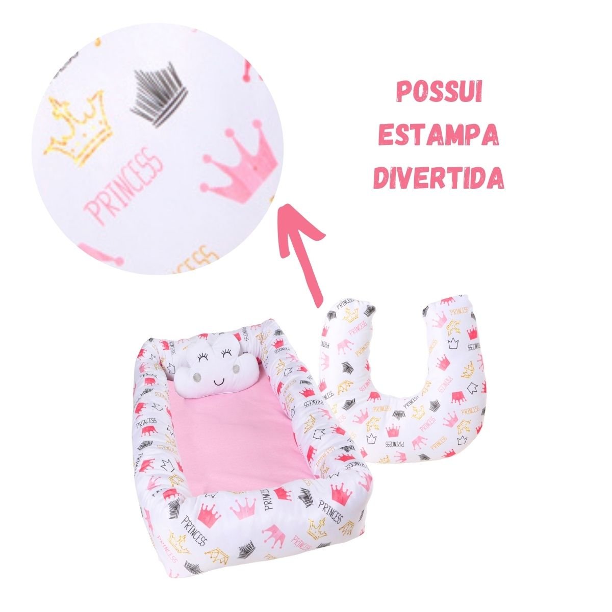 Ninho Redutor com Almofada de Amamentação Bebê Menina Estampado - Princess - 4