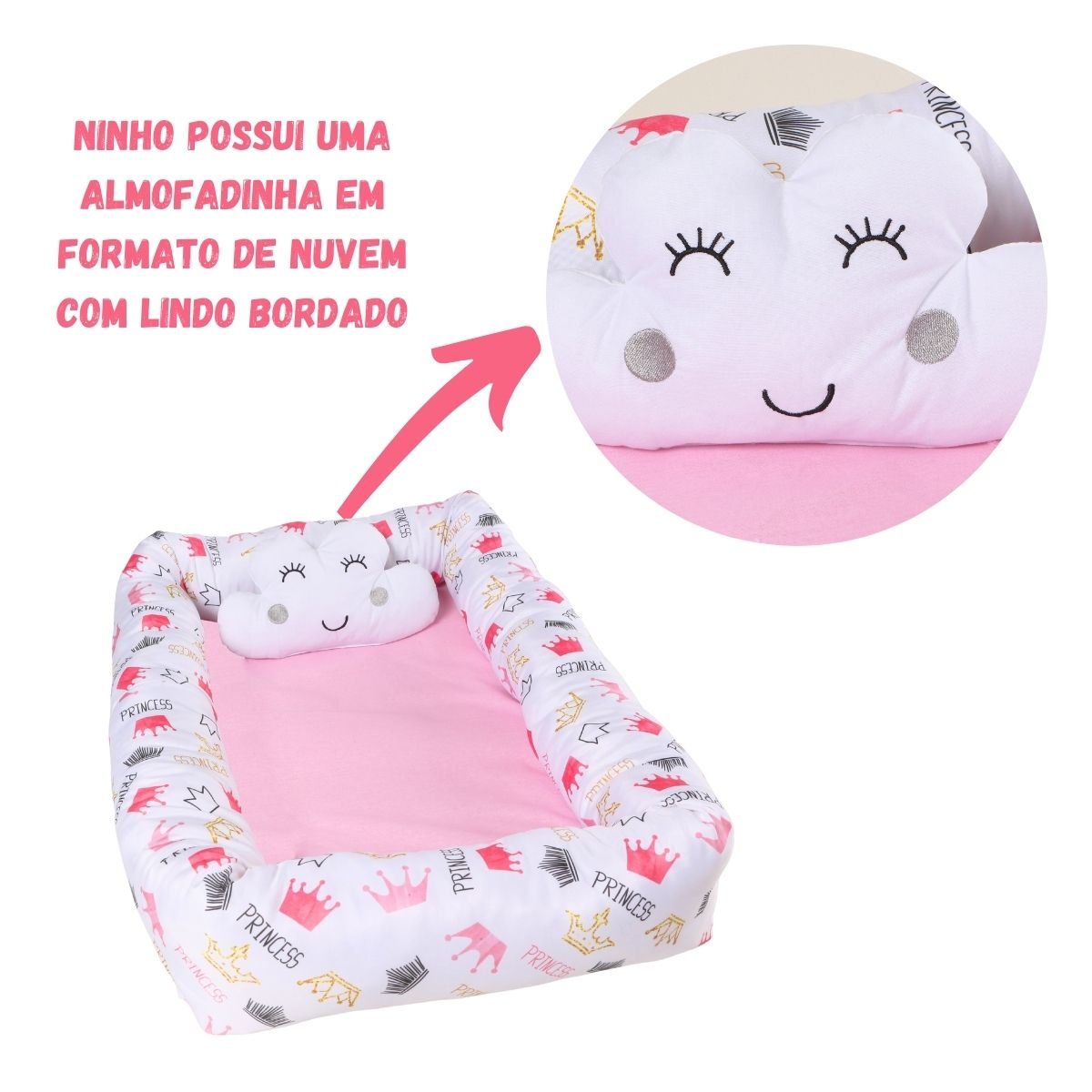 Ninho Redutor com Almofada de Amamentação Bebê Menina Estampado - Princess - 9