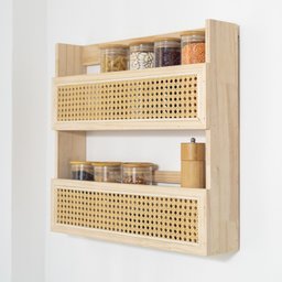 Prateleira de madeira e palhinha 2 andares - Oikos - 5