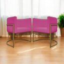 Ver imagem 1 de Kit 2 Poltronas Decorativas Recepção Luna Tecido Sintético Cores Base de Ferro Dourada