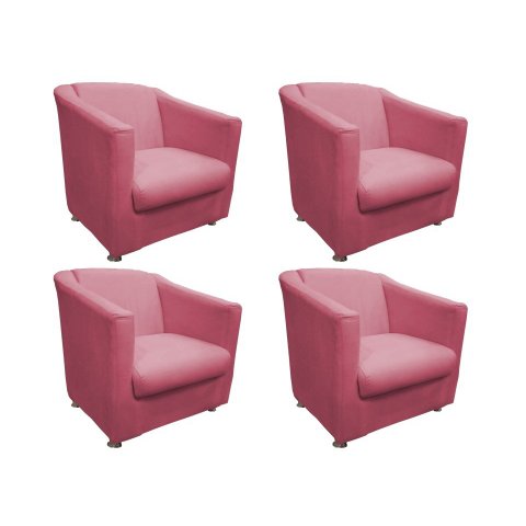 Kit 4 Poltronas Decorativa Biane Suede Rosa Pés Cromado Mz Decor