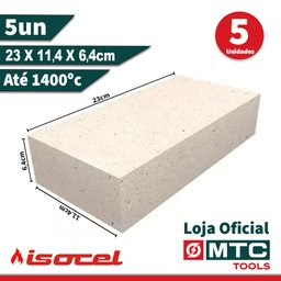5 Tijolo Refratário 23x11,4x6,4cm Churrasqueira - Forno Isocel 800 - 2