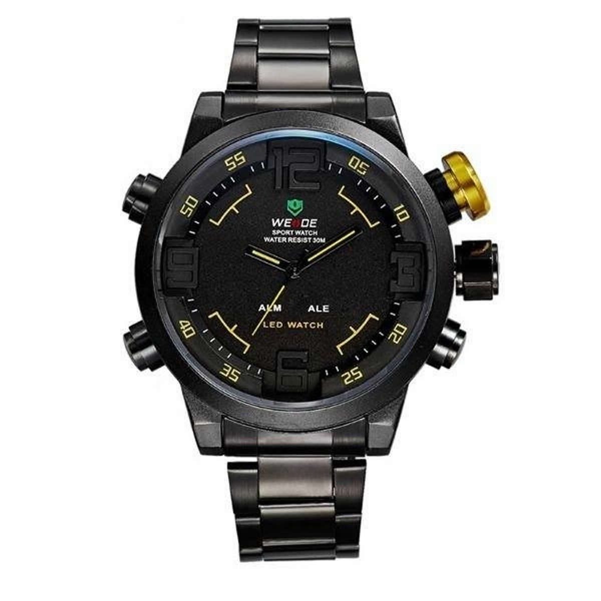 Relógio Masculino Weide Anadigi Wh-2309b Preto e Amarelo - 2