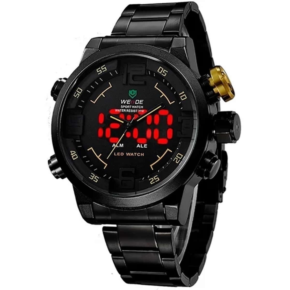 Relógio Masculino Weide Anadigi Wh-2309b Preto e Amarelo