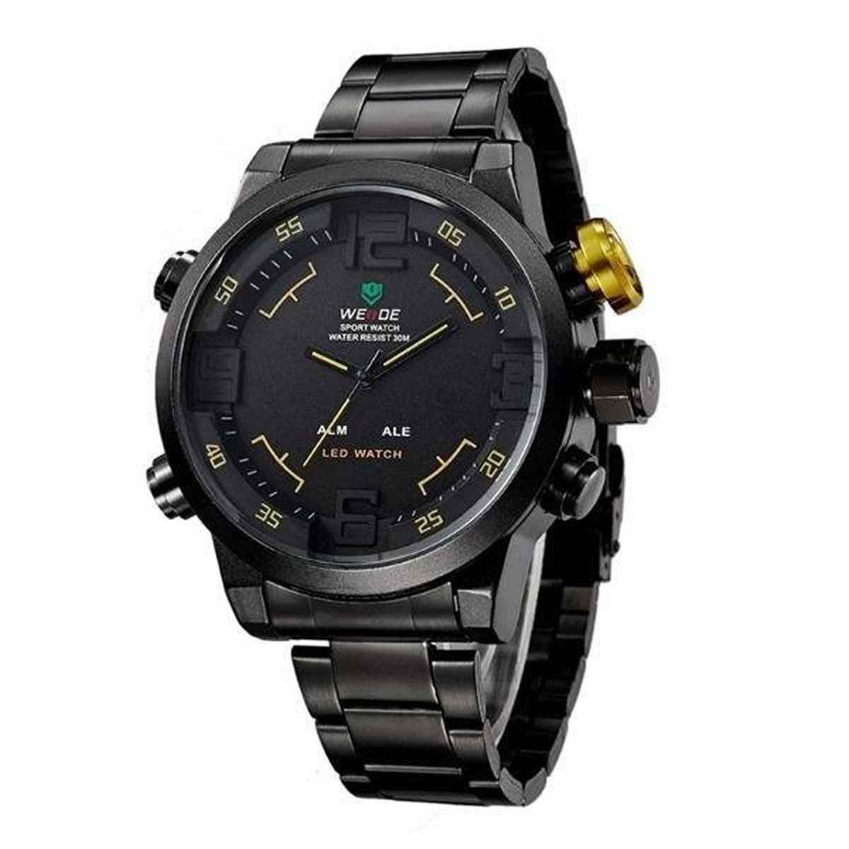 Relógio Masculino Weide Anadigi Wh-2309b Preto e Amarelo - 3