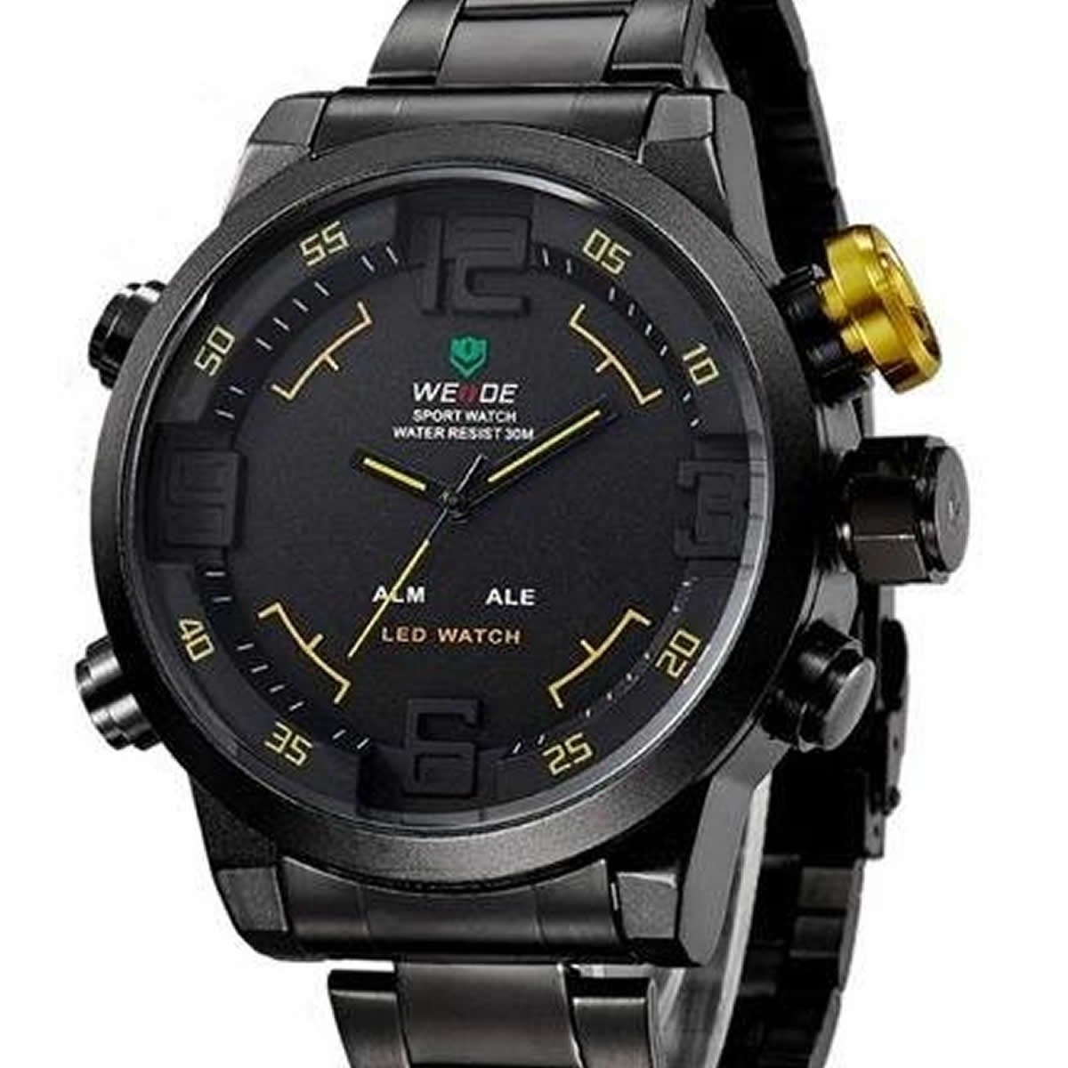 Relógio Masculino Weide Anadigi Wh-2309b Preto e Amarelo - 6