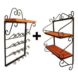 Kit Prateleira Porta Condimentos + Porta Copos de Parede Cor Preto - 1