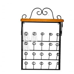 Kit Prateleira Porta Condimentos + Porta Copos de Parede Cor Preto - 8