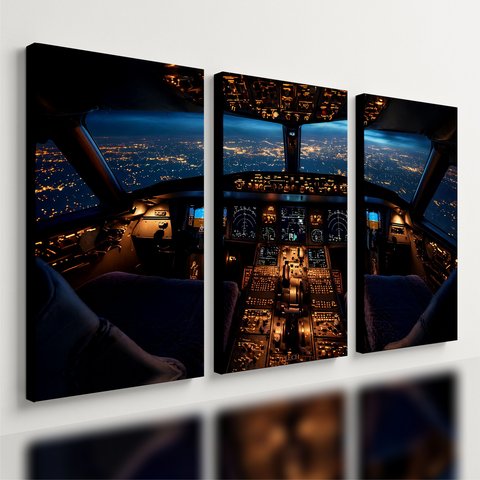 Kit 3 Quadro Decorativo Avião Cockpit Cabine Aviação Piloto 40x28cm