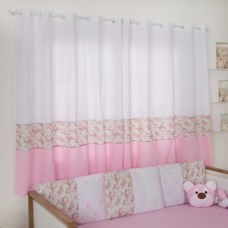 Cortina Para Quarto Infantil e Bebê Urso Dengoso Rosa - 3