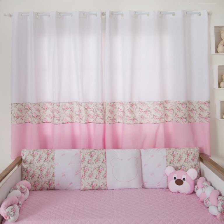 Cortina Para Quarto Infantil e Bebê Urso Dengoso Rosa - 1