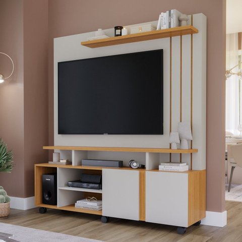 Estante para TV e Home Theater até 55 Polegadas 100% MDF 160CMX182,5cm 2 Portas Valência Branco