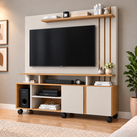Estante para TV e Home Theater até 55 Polegadas 100% MDF 160CMX182,5cm 2 Portas Valência Branco