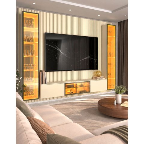 Conjunto Home Modulo Suspenso c/ Torres LED Nanda 3060 mm Cor:Off-White