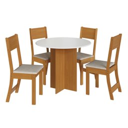Conjunto Sala de Jantar 1 Mesa Tampo MDF Redondo 4 Cadeiras Malta - 2