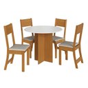 Ver imagem 3 de Conjunto Sala de Jantar 1 Mesa Tampo MDF Redondo 4 Cadeiras Malta Amarelo/Freijó/Off/Linho