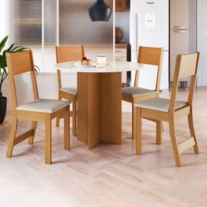 Conjunto Sala de Jantar 1 Mesa Tampo MDF Redondo 4 Cadeiras Malta