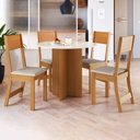 Ver imagem 1 de Conjunto Sala de Jantar 1 Mesa Tampo MDF Redondo 4 Cadeiras Malta Amarelo/Freijó/Off/Linho